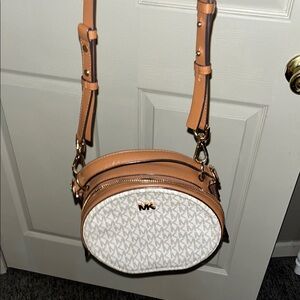 Michael Kors Tan and White Crossbody Bag
